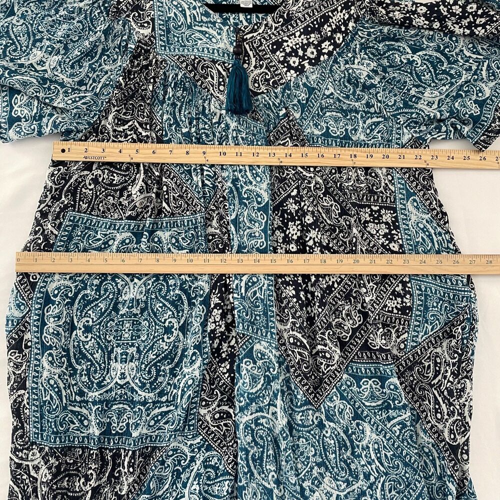 Go Softly Patio Dress Womens 1X Teal Navy Paisley Rayon Zip Front Tassel - Picture 9 of 12